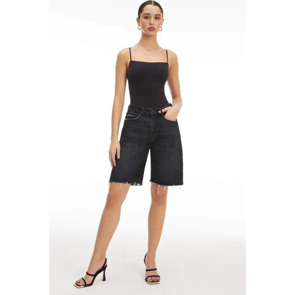 GOOD AMERICAN Good 90s Bermuda Shorts, Black227, Raw Hem Cut Offs, Size 6, NWT!